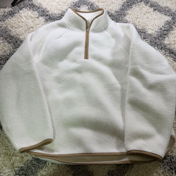 J Crew Womens‎ M Ivory White 1/4 Zip Sherpa Tunic Pullover Sweatshirt - Picture 1 of 7